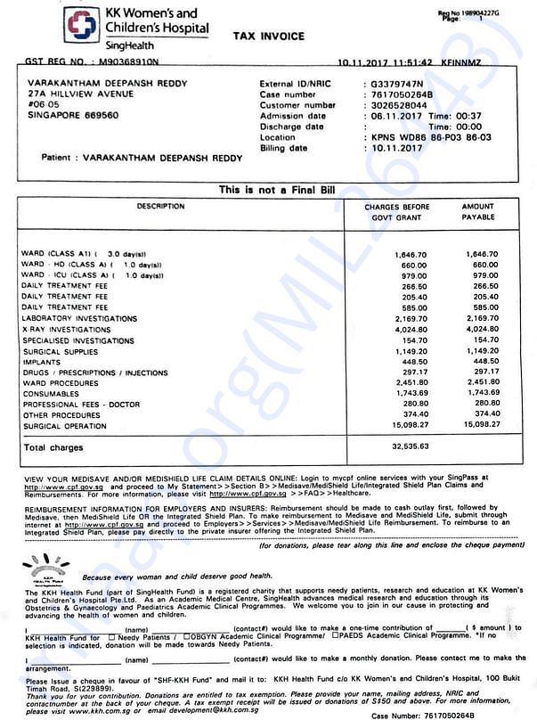 Hospital expenses so far