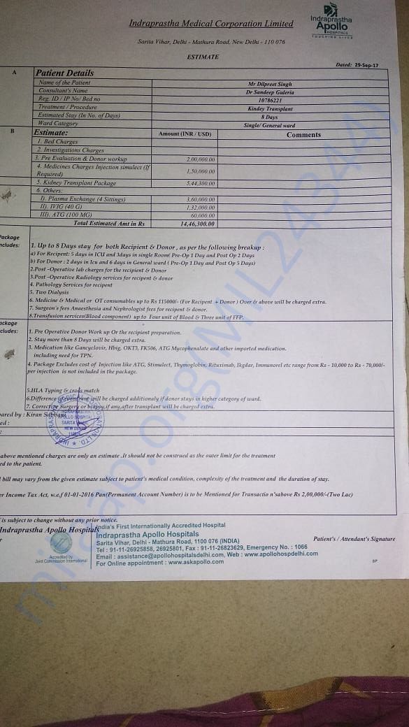 Apollo Hospital Transplant Cost Estimate