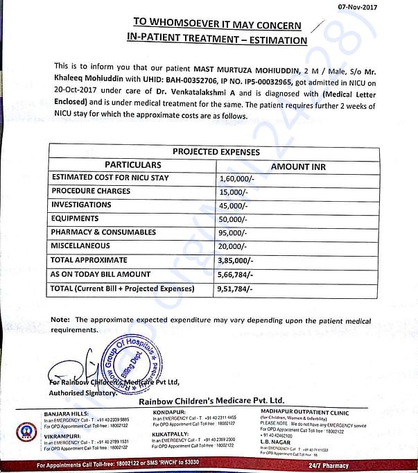 Estimation cost of treatment