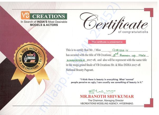 Certificate of Mr. Karnataka