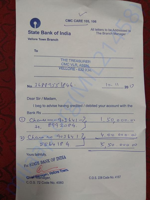 Receipt of hospital for operation