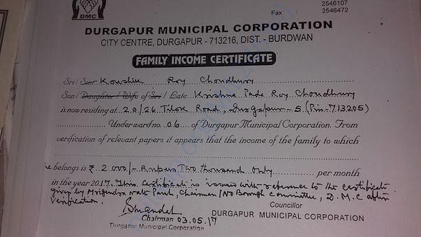 Family income certificate by local authority.