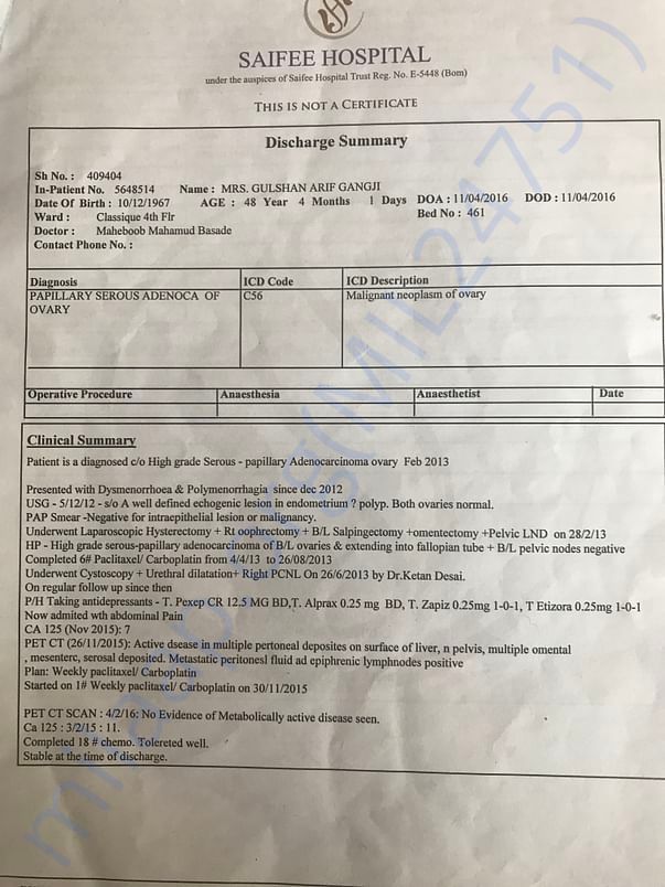 Discharge summery of 2nd cancer chemo therapy for past medical details