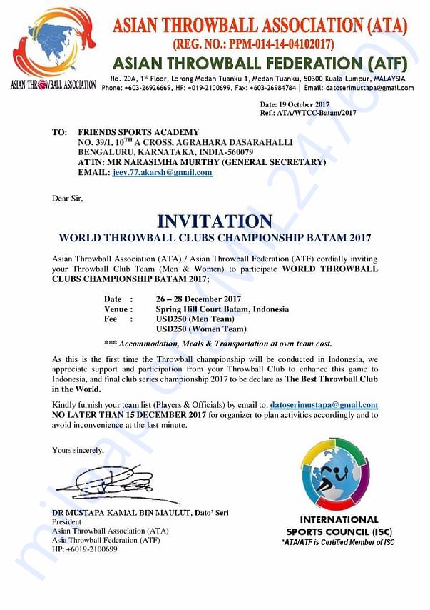 Invitation for the tournament