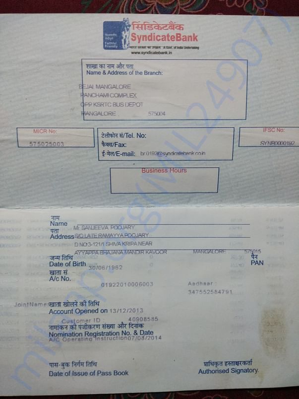 Bank details