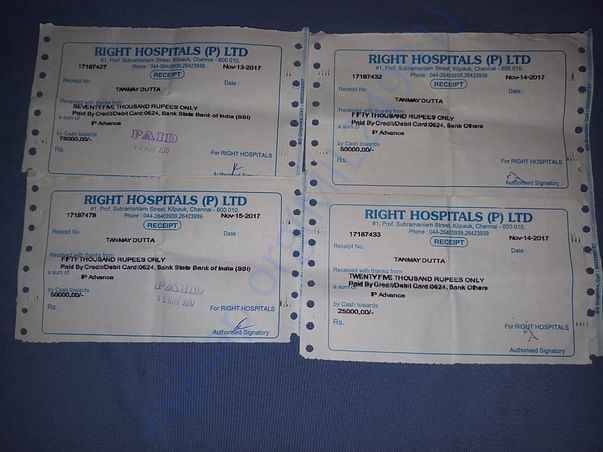 Few copies of Medical Bill receipt so far