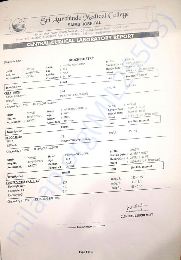 Serum Creatinine Report