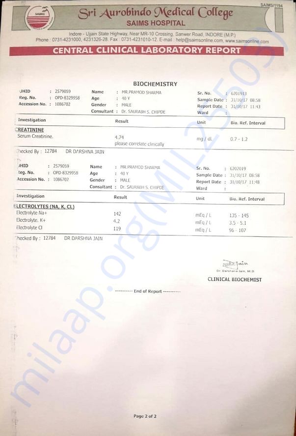 Serum Creatinine Report