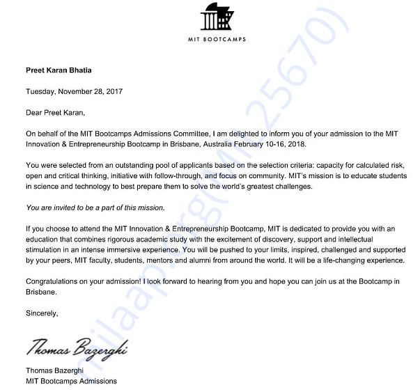MIT Acceptance Letter