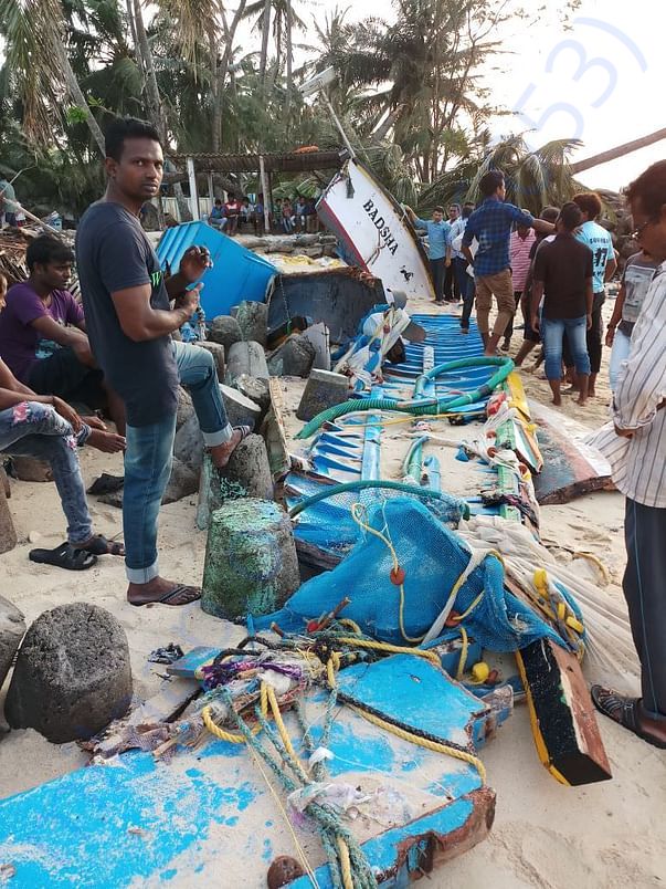 Pieces of fishing boat after cyclone