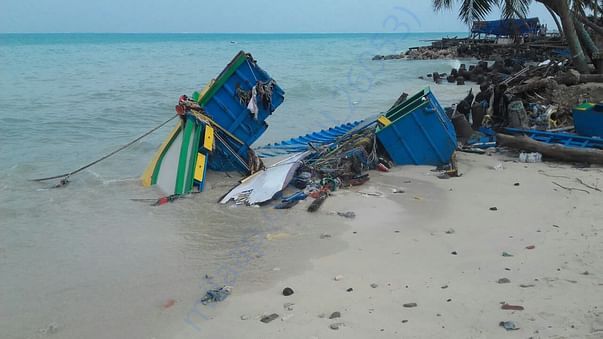 A boat destroyed by cyclone Ockhi
