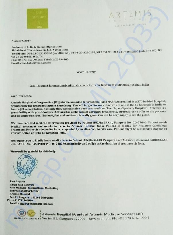 Medical Visa request Artemis