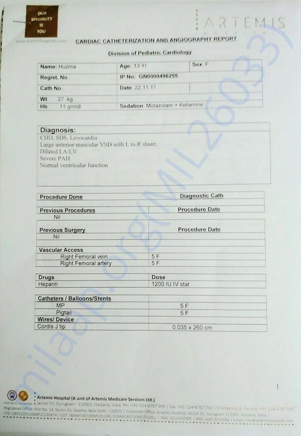 Artemis Catheterisation report