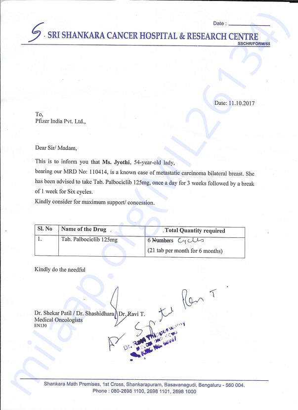 Palbociclib Recommendation Letter