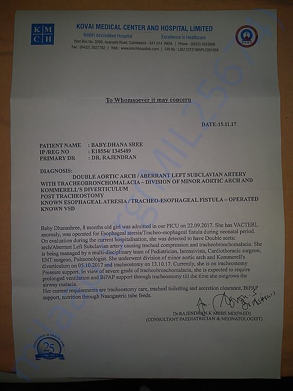 Hospital letter