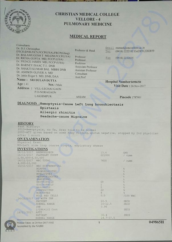 Medical report page 1