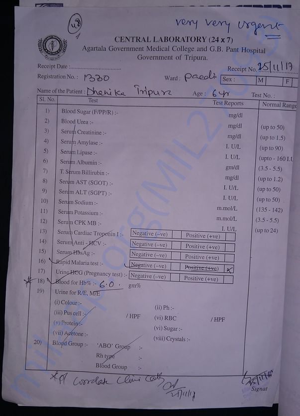 Blood test report