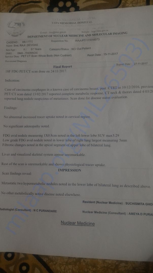 Report diagnosis of Cancer in both lungs