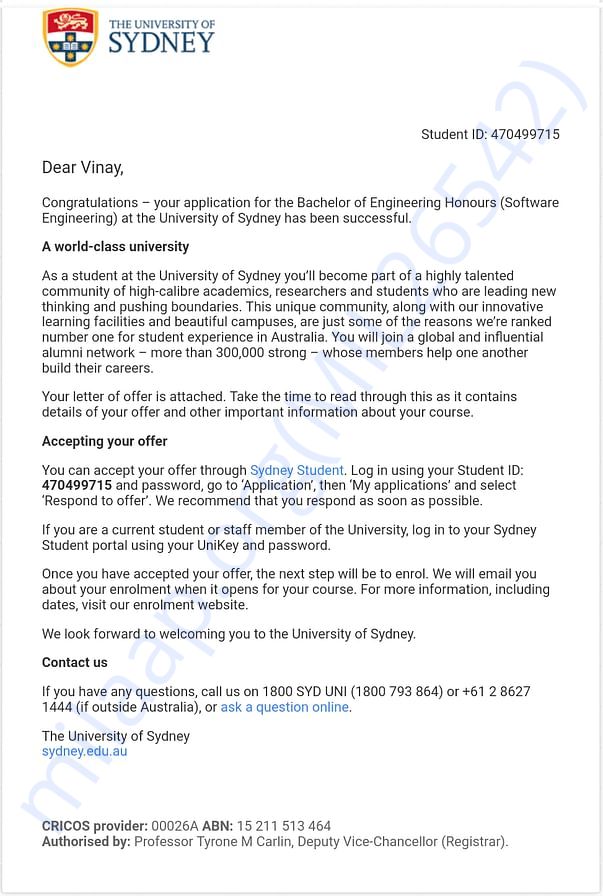 My admission letter