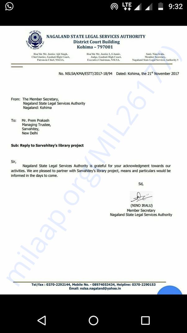 Tie-up with Nagaland State Legal Services Authority