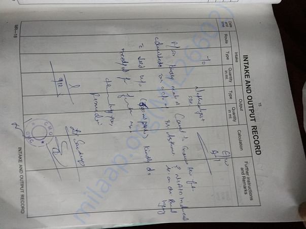 Intake And Output Record