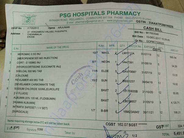 Pharmacy bill dated 10th December