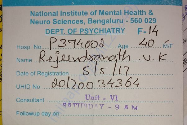 Patient's ID card from NIMHANS banglore