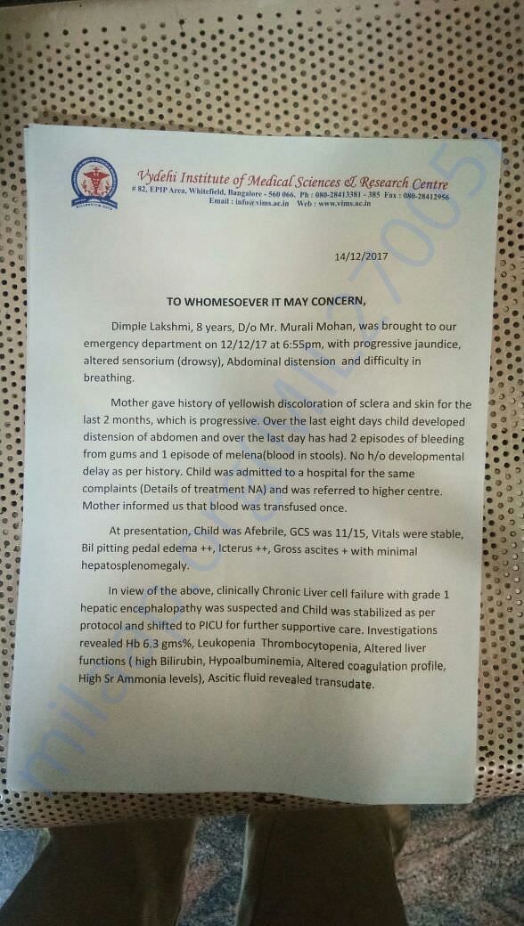 Hospital confirmation about the disease