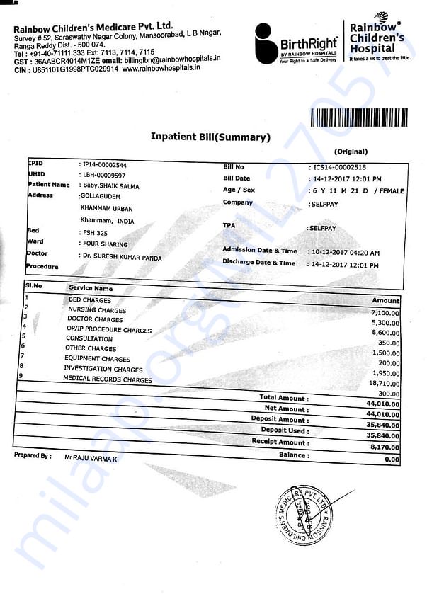SK.SALMA'S RAINBOW HOSPITAL DISCHARGE SUMMARY