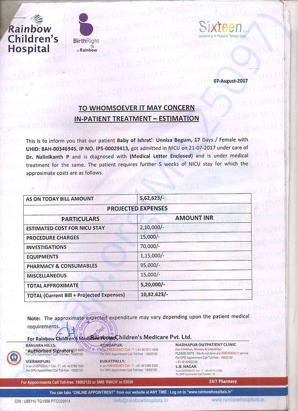 medical summary and expenditure details