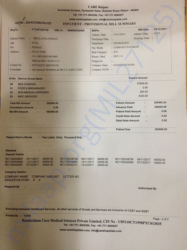 Bill uptill 19th Dec 2017.. subsequent bill will be updated soon