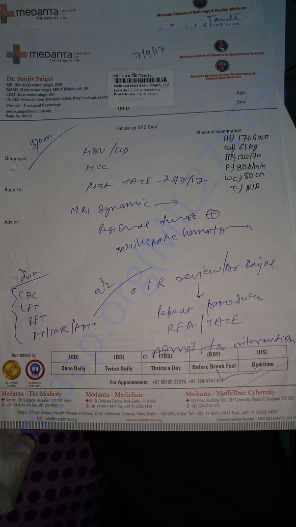 Hepatologist recommendation on 7 sep2017