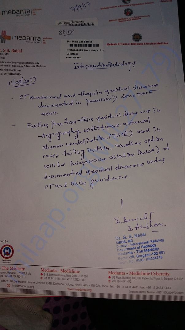 Then again radiology recommendation for TACE procedure again
