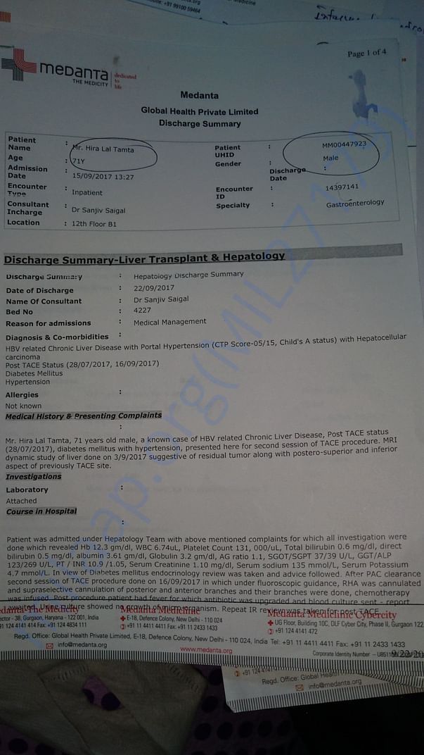 On 22 sep 2017 discharge summary of repeated TACE PROCEDURE cost 2 lac