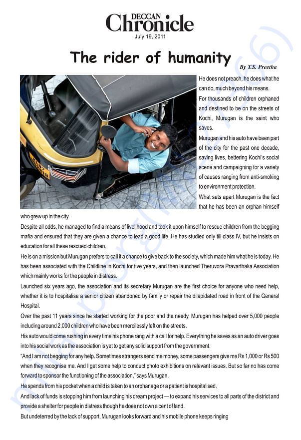 Article that appeared in Deccan Chronicle on July 19, 2011