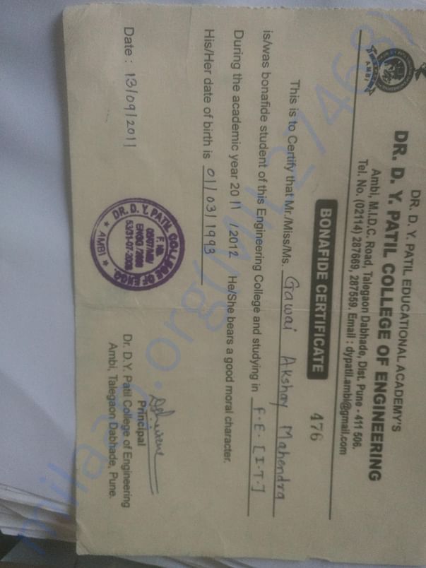 This is my last college bonafide certificate which I was left