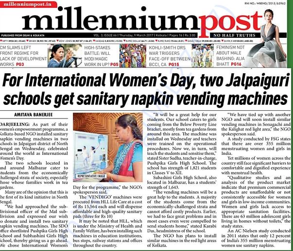 Concern For Human Welfare installed two vending machines in Jalpaiguri
