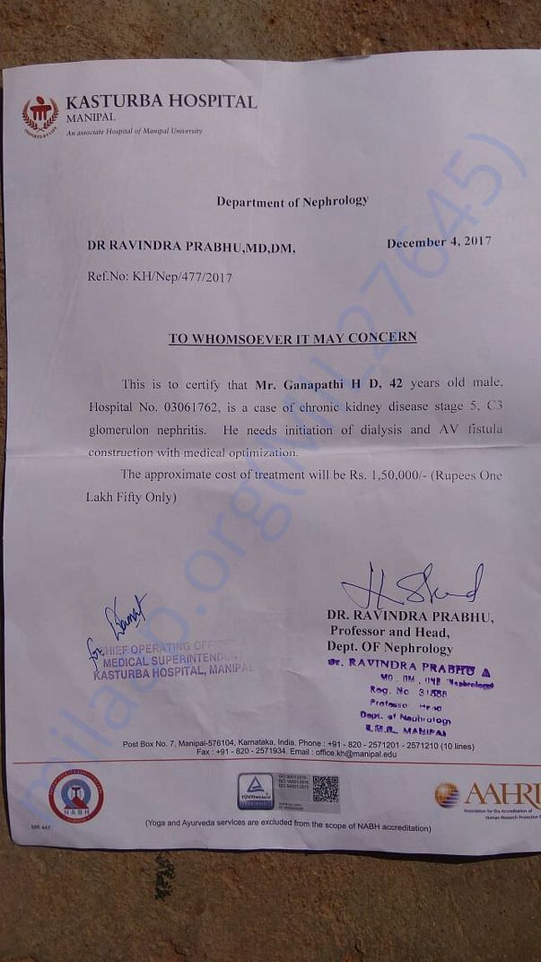 Certificate from Kasturba Hospital, Manipal