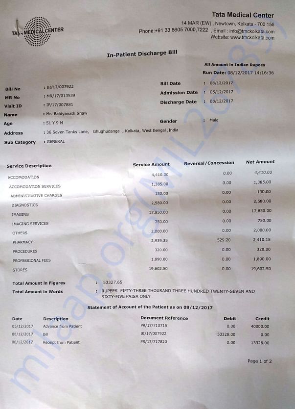 pre operative bills