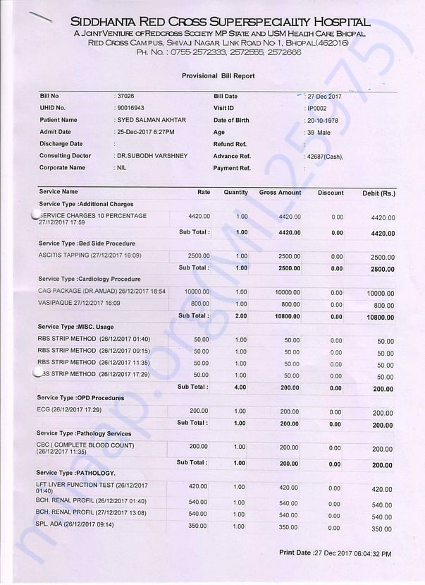 Recent Hospital Bill