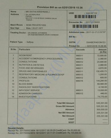 Provisional bill as on 020118