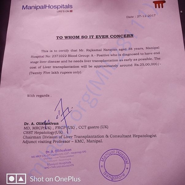 Estimate from Manipal Hospital for Liver Transplant