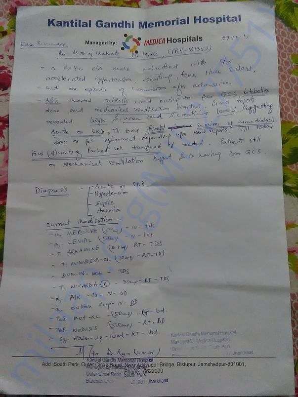 doctor's hand written patient's health summary report