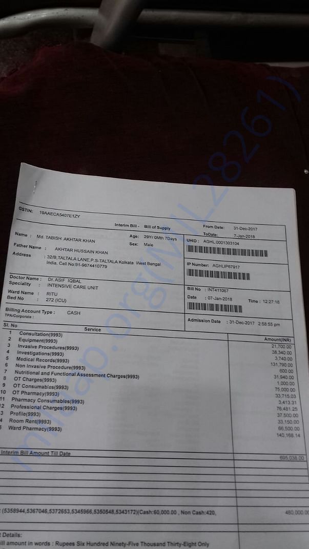 Apollo Hospital Invoice Until 7th January