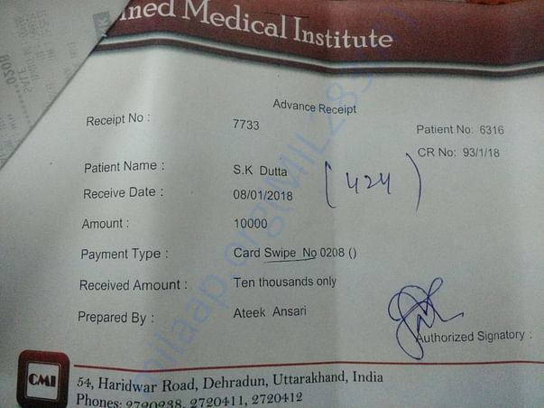 Paid advance 10k today. Don't know how much will be at discharge