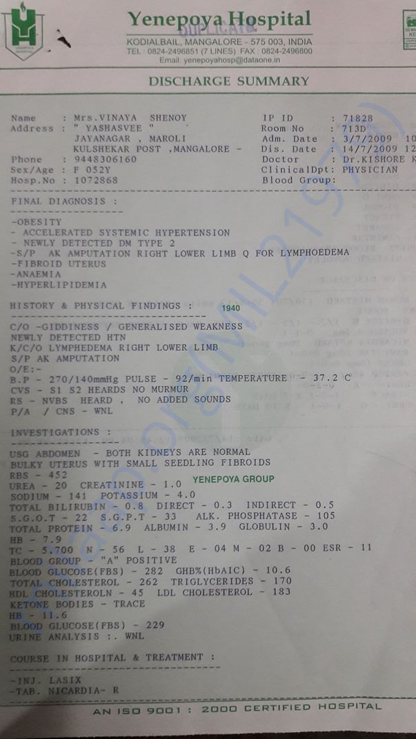 Discharge Summary of the Lymphedema and Hypertension Treatment