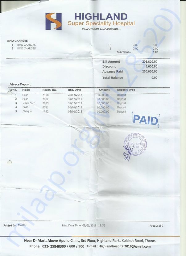 Highland Hospital Bill Summary Pg 2
