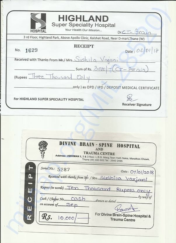 CT Brain & Divine Hospital Deposit
