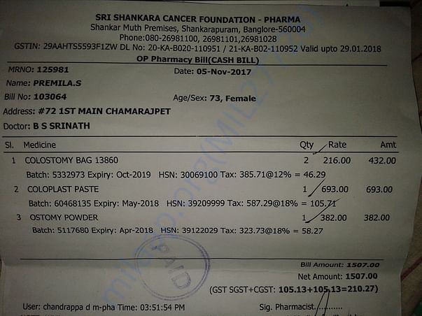 colostomy bag cost receipt