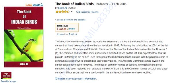 Salim Ali's Book on Indian birds